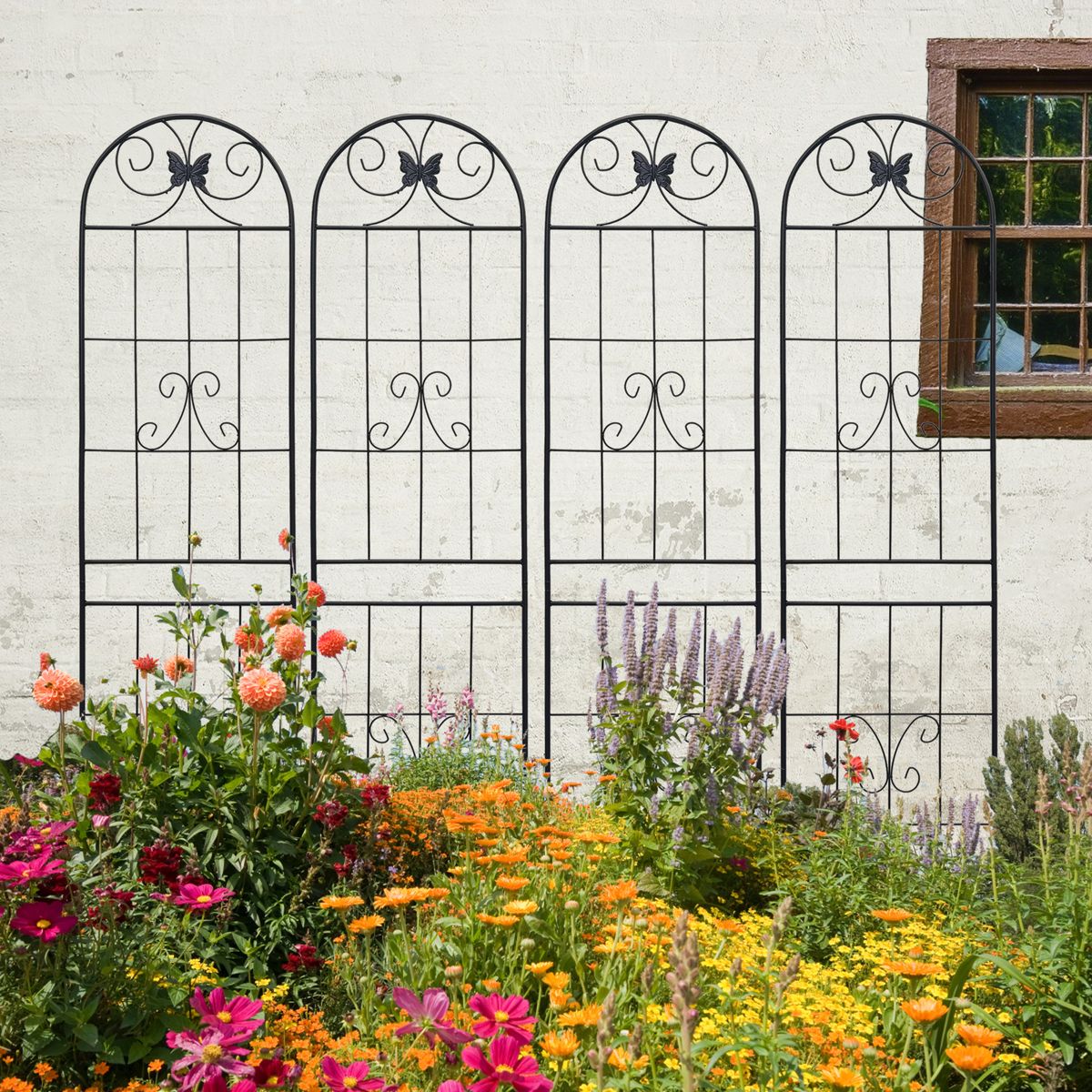 4 Pack Metal Garden Trellis 86.7" X 19.7" Rustproof Trellis For Climbing Plants Outdoor Flower Support Black_maomaolike.com