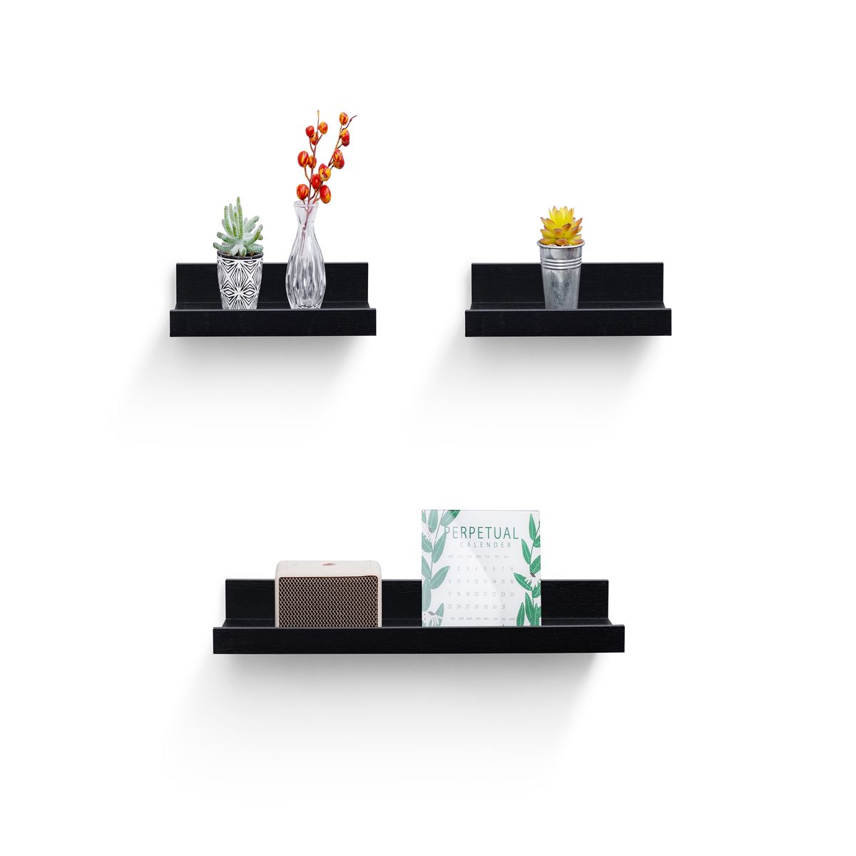 Floating Shelves 23.62" Wall Mounted Wood Shelves For Bathroom, Bedroom, Living Room, Kitchen, Hanging Shelf For Books/Storage/Decor With Invisible Brackets, Black_maomaolike.com