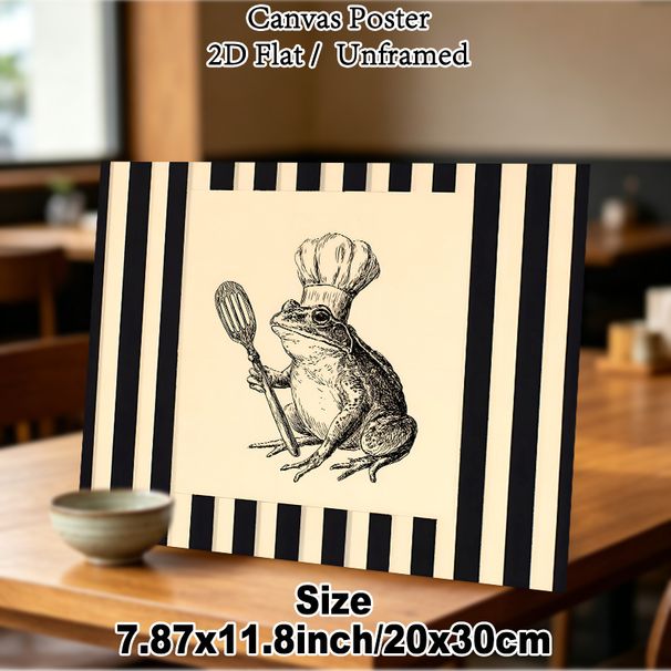 Chef Frog Themed Painting Poster, Vintage Hand-drawn Monochrome Chef Frog With Spatula Poster, Whimsical Culinary Decor Ideal For Kitchen And Dining_maomaolike.com