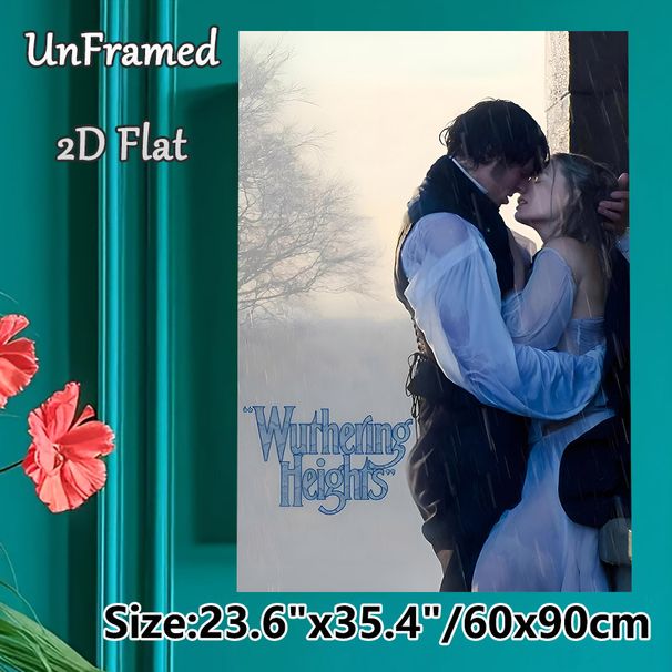 Wuthering Heights Themed Painting Poster, Melancholic Rainy Romantic Vintage Period Couple Scene Poster, Evocative Emotional Depiction Ideal For_maomaolike.com