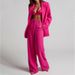 Women's Clothing Elegant Solid Color Split Sleeve Lapel Suit Pocket Straight Pants Suit_maomaolike.com