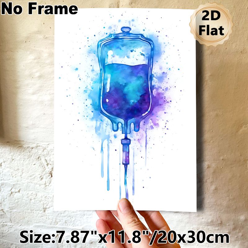 IV Bag Themed Painting Poster, Watercolor Blue & Purple Splatter Style Poster, Unique Medical-inspired Decor Suitable For Clinics, Hospitals And_maomaolike.com