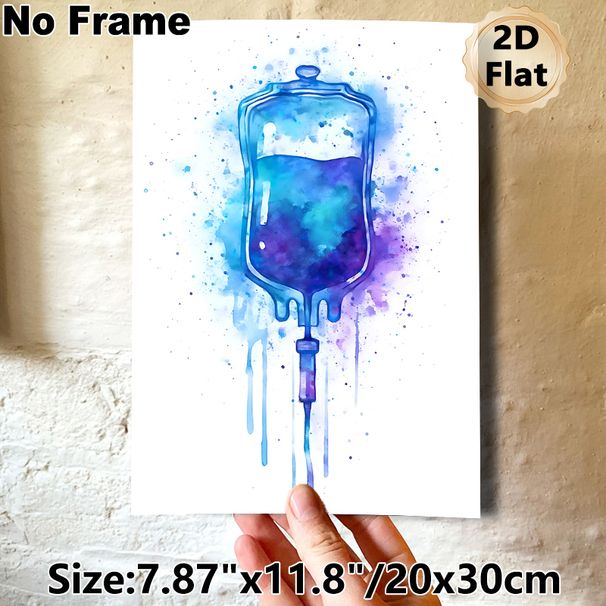 IV Bag Themed Painting Poster, Watercolor Blue & Purple Splatter Style Poster, Unique Medical-inspired Decor Suitable For Clinics, Hospitals And_maomaolike.com