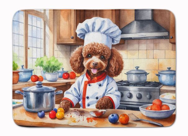 Chocolate Poodle The Chef Memory Foam Kitchen Mat Machine Washable Anti-Fatigue Mat Cushion Comfort Bath Mat Or Kitchen Rug_maomaolike.com