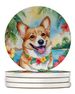 Corgi Luau Large Sandstone Coasters Pack Of 4 Absorbent Round Coasters Decor Gifts For Men Or Women, 4 In, Multicolor_maomaolike.com