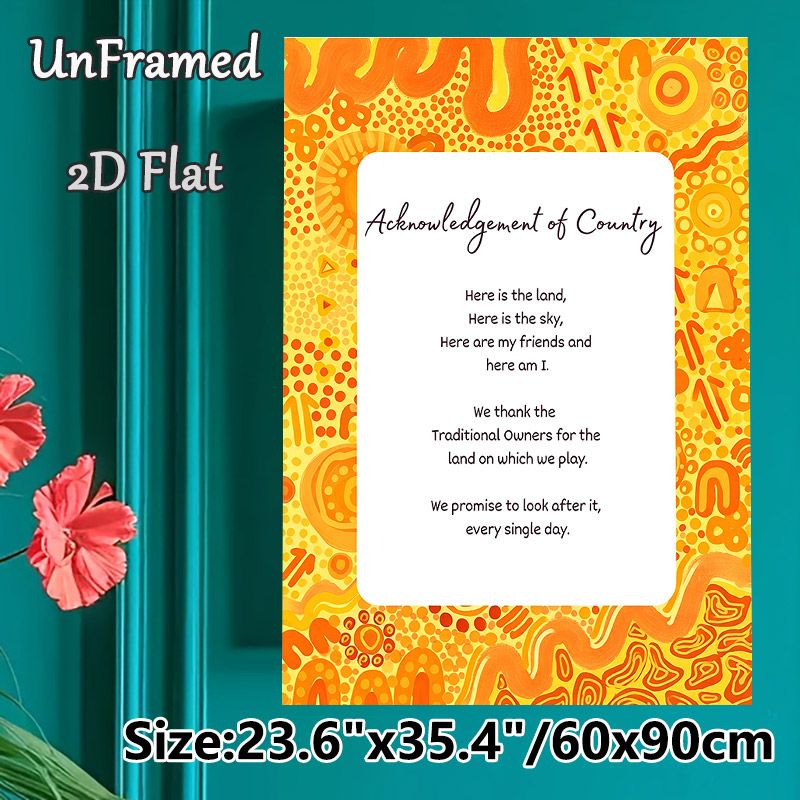 Acknowledgement Of Country Painting Poster, Vibrant Orange-yellow Aboriginal-style Patterned Poster, Promotes Land Care And Respect, Suitable For_maomaolike.com
