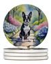 Boston Terrier Spring Path Large Sandstone Coasters Pack Of 4 Absorbent Round Coasters Decor Gifts For Men Or Women, 4 In, Multicolor_maomaolike.com