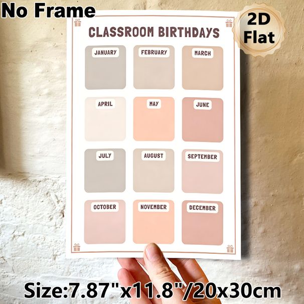 Classroom Birthdays Painting Poster, Soft Muted-toned Minimalist Monthly Grid Poster, Practical Tool To Track And Display Class Birthdays, Ideal For_maomaolike.com