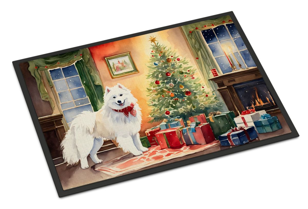 Samoyed Cozy Christmas Doormat Front Door Mat Indoor Outdoor Rugs For Entryway, Non Slip Washable Low Pile, 24H X 36W_maomaolike.com