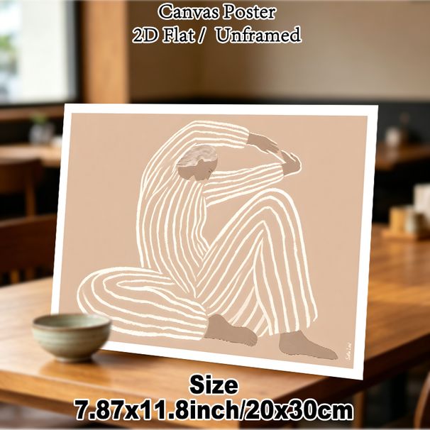 Abstract Figure Painting Poster, Minimalist Soft-toned Line Art Seated Figure Poster, Serene Artistic Decor Suitable For Bedroom, Living Room_maomaolike.com