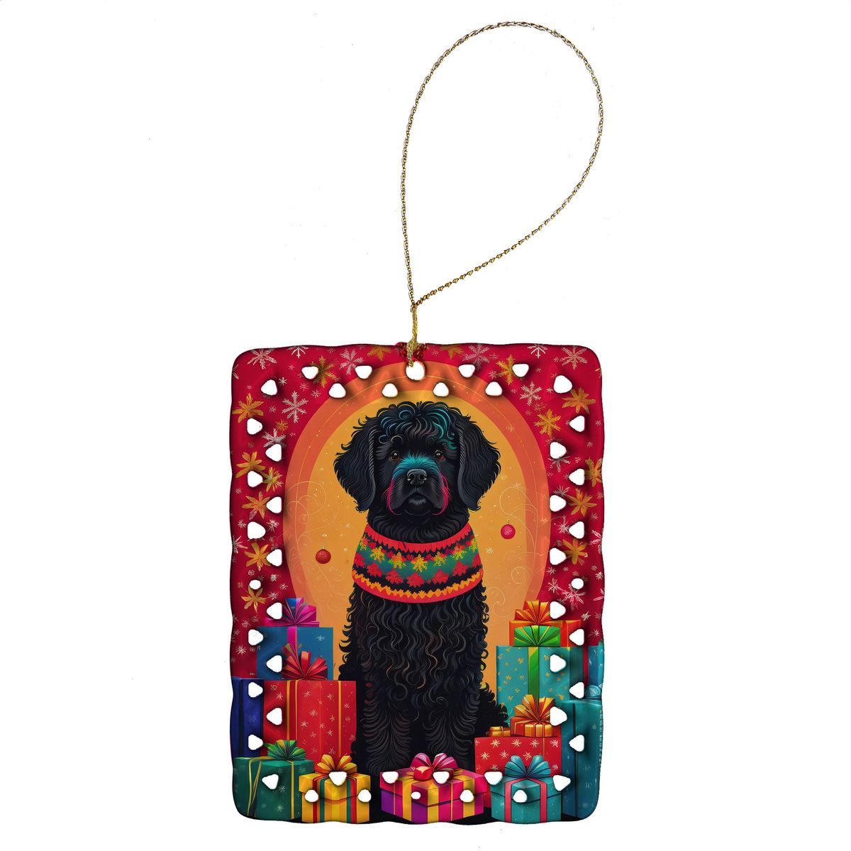 Puli Holiday Christmas Porcelain Ornament Christmas Tree Hanging Decorations For Home Christmas Holiday, Rectangle, Gift, Multicolor_maomaolike.com
