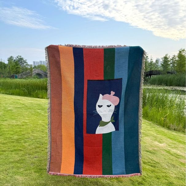 Miss Cat Dustproof Cover Sofa Cushion Decorative Tapestry Bedside Rug Camping Blanket Beach Towel_maomaolike.com