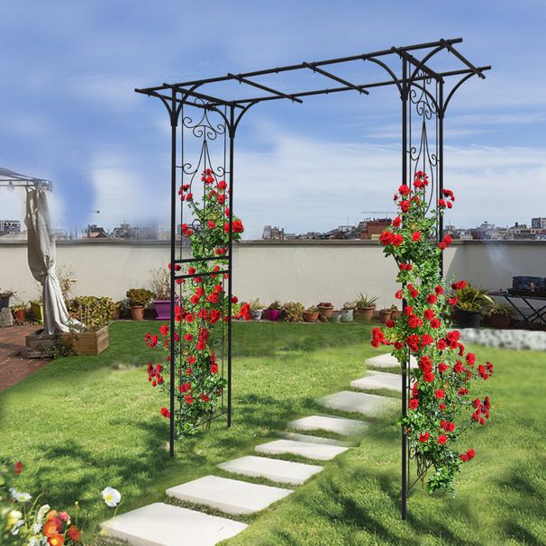Metal Garden Arch L80.3'' X W20.47'' X H81.1'' Climbing Plants Support Rose Arch Outdoor Black_maomaolike.com