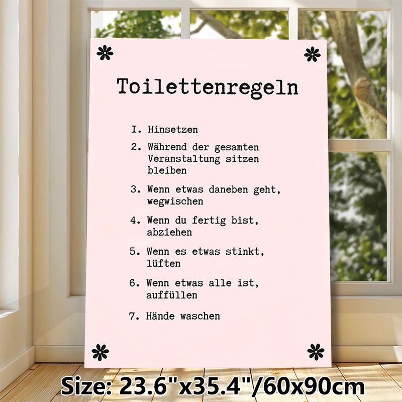 Bathroom Rules Painting Poster, Minimalist Pink Typographic Poster, Clear Toilet Usage Guidelines, Ideal For Bathroom And Restroom_maomaolike.com