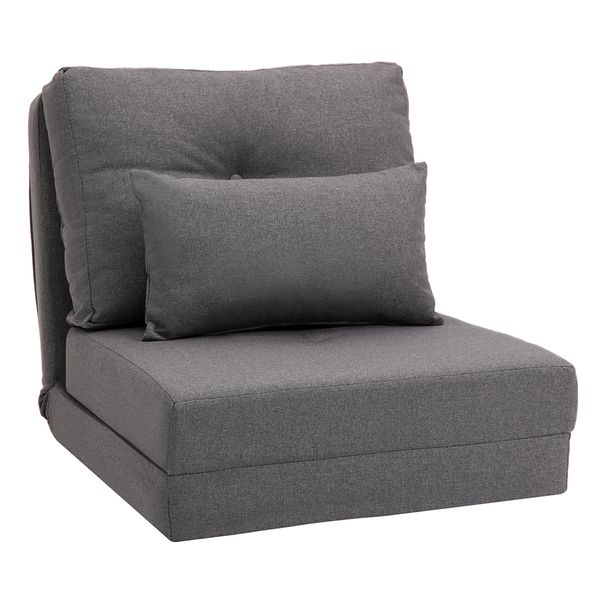 Convertible Flip Chair, Floor Lazy Sofa, Folding Upholstered Couch Bed With Adjustable Backrest, Metal Frame And Pillows For Living Room Bedroom, Dark Gray_maomaolike.com