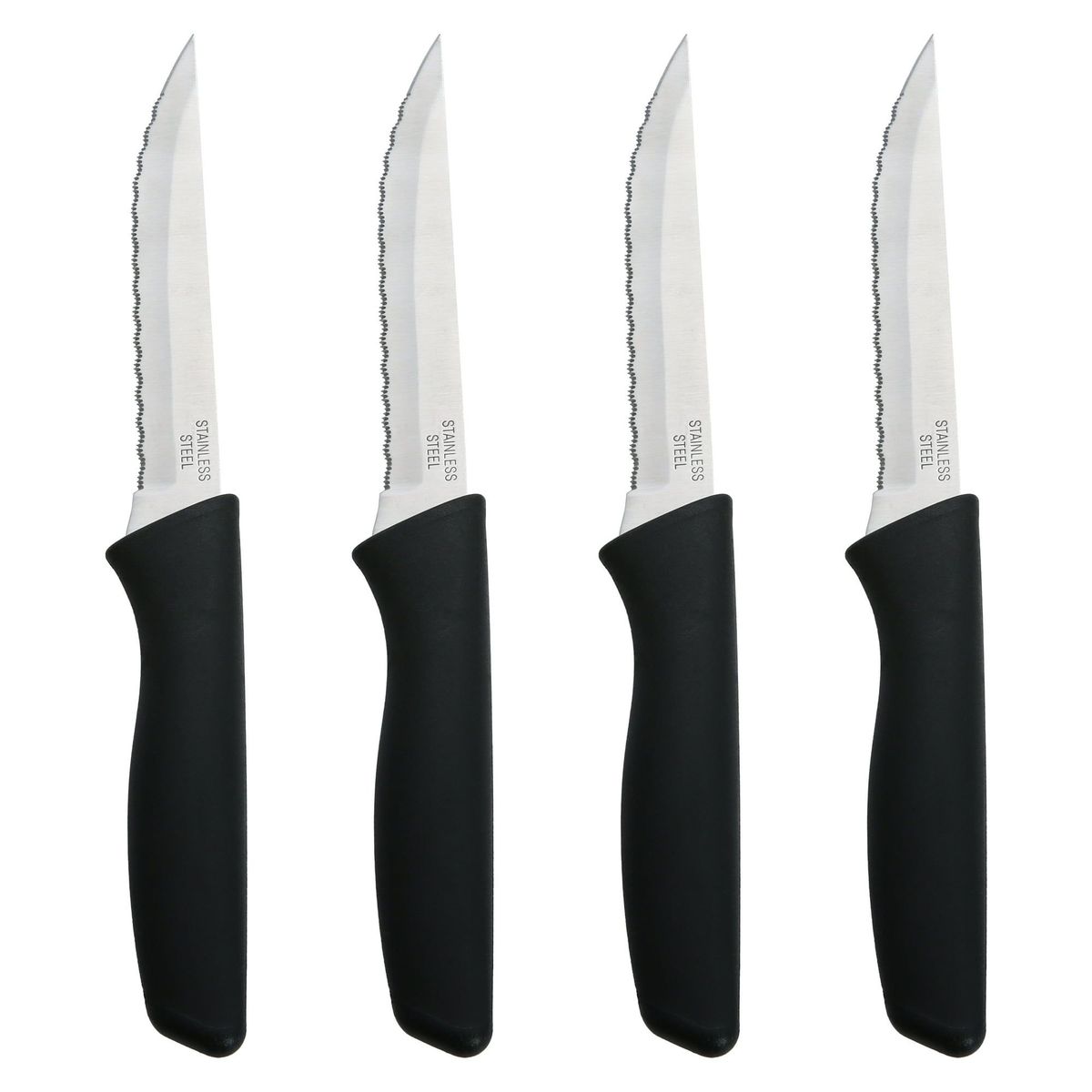 Mainstays 4-Piece Stainless Steel Steak Knife Set With Soft Grip & Black Handles_maomaolike.com