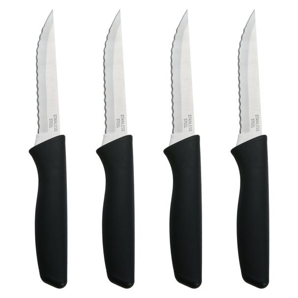 Mainstays 4-Piece Stainless Steel Steak Knife Set With Soft Grip & Black Handles_maomaolike.com