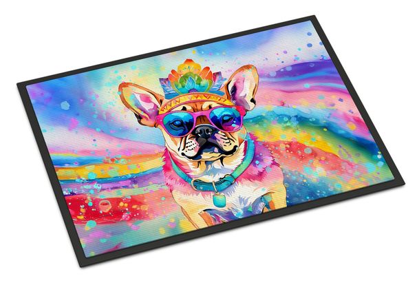 Pug Hippie Dawg Doormat Front Door Mat Indoor Outdoor Rugs For Entryway, Non Slip Washable Low Pile, 24H X 36W_maomaolike.com