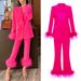 Women's clothing Internet celebrity style ostrich feather suit two-piece suit temperament dress women's pants suit_maomaolike.com