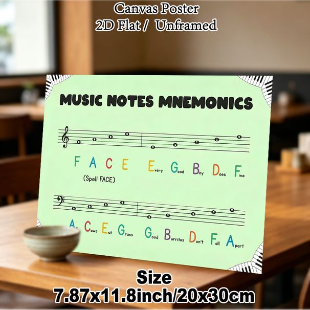 Music Notes Mnemonics Painting Poster, Colorful Educational Music Note Guide Poster, Assists With Learning Musical Notes For Music Rooms, Practice_maomaolike.com