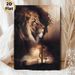 Religious Lion & Jesus Crucifixion Painting Poster, Vintage Textured Dual-image Poster, Thought-provoking Religious Artwork Ideal For Home, Prayer_maomaolike.com