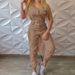 Women's fashion cargo jumpsuit belt sleeveless suspenders simple constraint foot pants_maomaolike.com