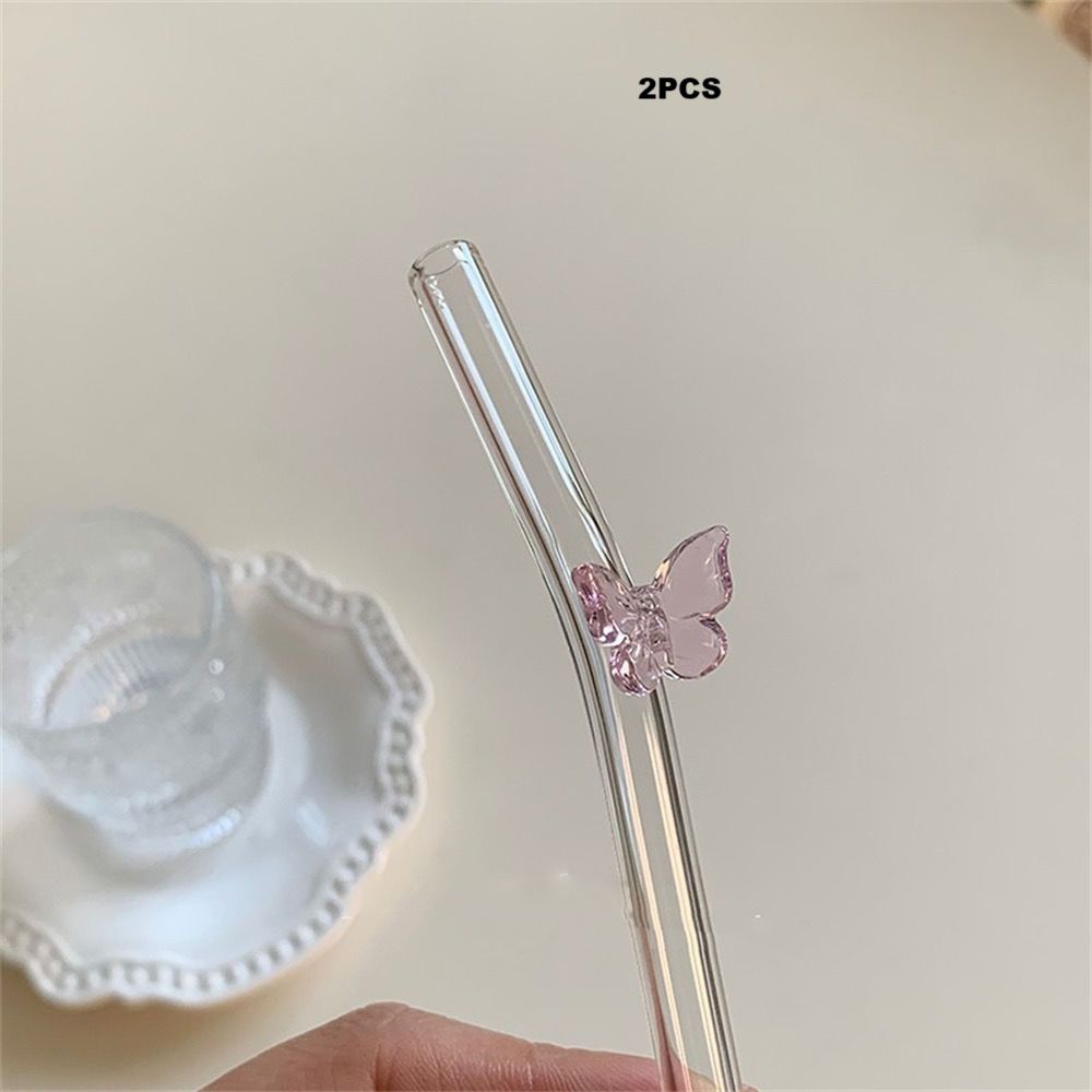 Exquisite Colored Butterfly Glass Straw, Transparent Ins, High Aesthetic Value, Reusable, Heat-resistant Elbow Straw_maomaolike.com