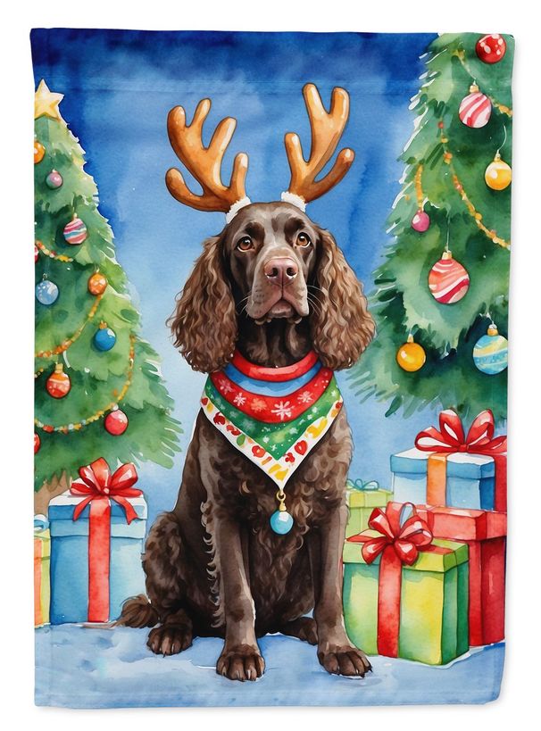 American Water Spaniel Christmas Reindeer House Flag Large Porch Sleeve Pole Decorative Outside Yard Banner Artwork Wall Hanging, Polyester, House Size, Multicolor_maomaolike.com