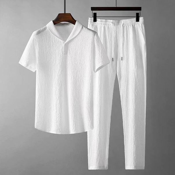 Men's Clothing White Casual Sports Suit For Men In Summer With Lapel, Fashionable, Light Luxury, Pleated Two-piece Suit, Thin And Handsome, Trendy_maomaolike.com