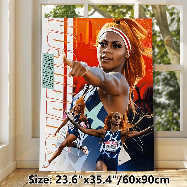 Track And Field Athlete Sports Painting Poster, Dynamic Vibrant Collaged Athletic Scene Poster, Motivating Sports-themed Decor Ideal For Gym, Home_maomaolike.com