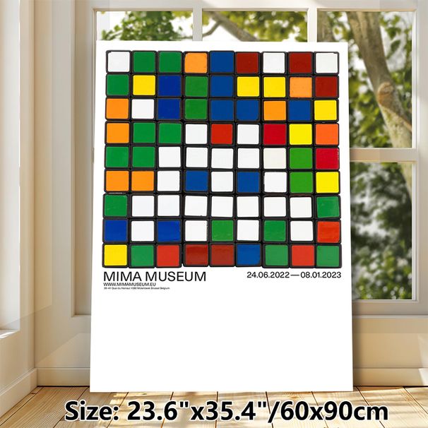 Colorful Cube Grid Painting Poster, Vibrant Geometric Color-blocked Poster, Museum-inspired Artistic Decor Ideal For Home, Office And Art Display_maomaolike.com