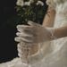 Unisex Short plain pearl gloves package five finger bride milky white wedding dress etiquette lace studio photo_maomaolike.com