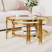 Modern 2 - Piece Gold Finish With Textured Glass Coffee Table Set, Nesting Coffee Table With Tempered Glass For Living Room, 32.75_maomaolike.com