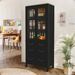 Kitchen Pantry Cabinet, Freestanding Tall Storage Cabinet, Utility Cupboard, Pantry Cabinet With Tempered Glass Doors And Adjustable Shelves For Kitchen, Living Room, Dining Room_maomaolike.com