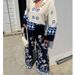 Women's clothing fashion positioning printed loose long-sleeved tops wide-leg pants two-piece set_maomaolike.com