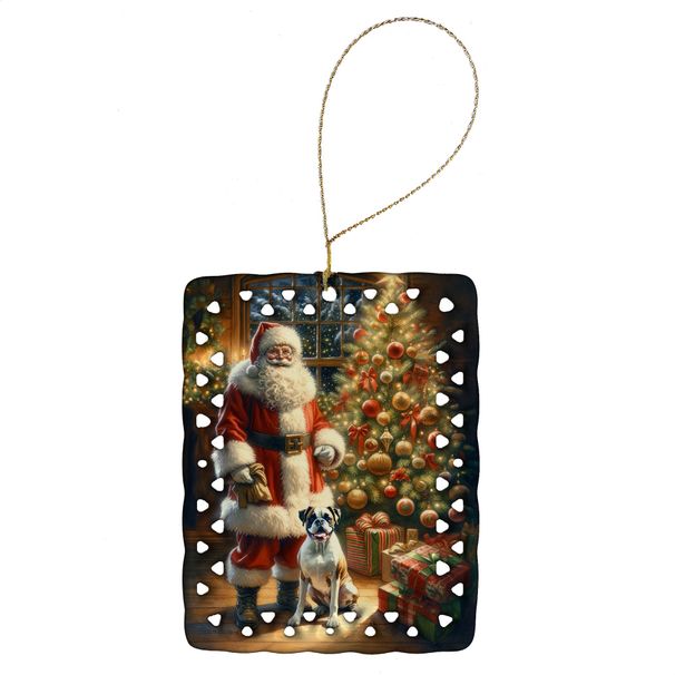 Boxer And Santa Claus Porcelain Ornament Christmas Tree Hanging Decorations For Home Christmas Holiday, Rectangle, Gift, Multicolor_maomaolike.com