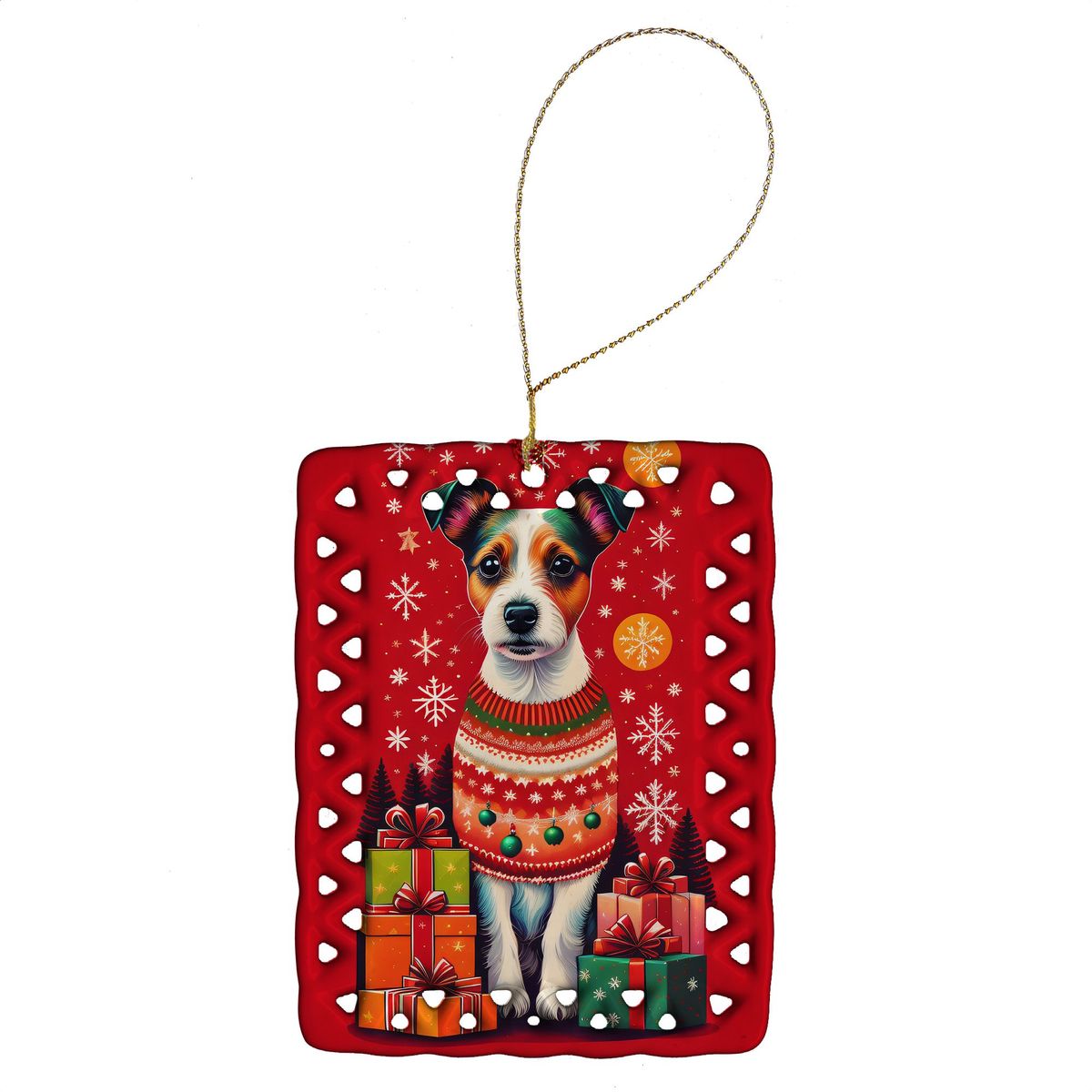 Jack Russell Terrier Holiday Christmas Porcelain Ornament Christmas Tree Hanging Decorations For Home Christmas Holiday, Rectangle, Gift, Multicolor_maomaolike.com