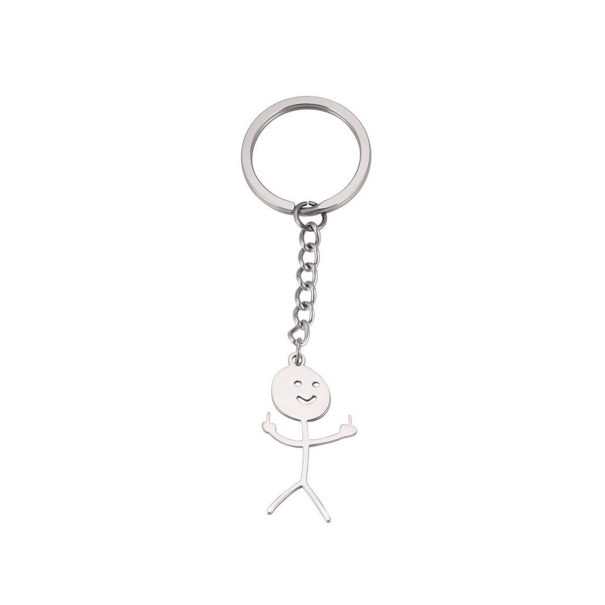 personality cute versatile simple smiley graffiti man glossy pendant stainless steel keychain_maomaolike.com
