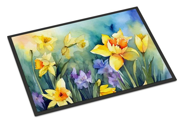 Daffodils In Watercolor Doormat Front Door Mat Indoor Outdoor Rugs For Entryway, Non Slip Washable Low Pile, 24H X 36W_maomaolike.com
