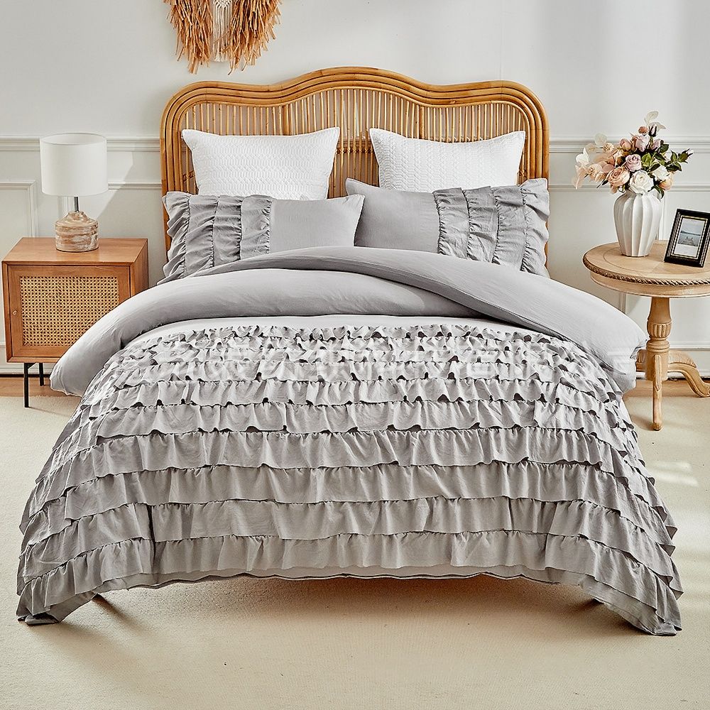 Ruffled Solid Color Princess Lace Quilt Cover Duvet Cover Bedding Set Full Size For USA/UK/Europe Bedding_maomaolike.com