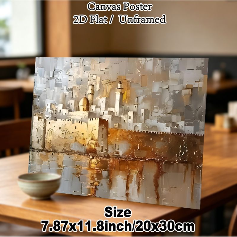 Ancient Mediterranean City Painting Poster, Textured Impressionist-style Poster, Warm-toned Old City With Domed Structures And Towers, Refined Wall_maomaolike.com