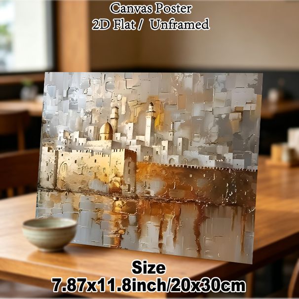 Ancient Mediterranean City Painting Poster, Textured Impressionist-style Poster, Warm-toned Old City With Domed Structures And Towers, Refined Wall_maomaolike.com
