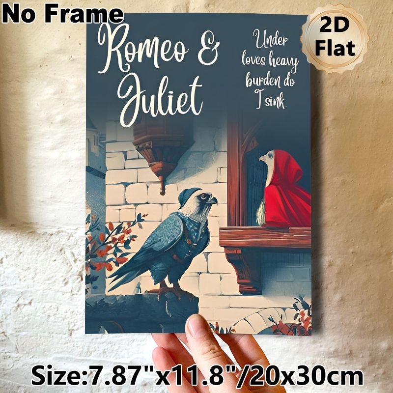Romeo & Juliet Themed Painting Poster, Whimsical Anthropomorphic Bird Balcony Scene Poster, Literary-themed Decor Suitable For Living Room, Study Or_maomaolike.com