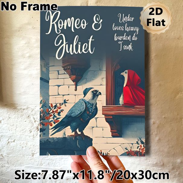 Romeo & Juliet Themed Painting Poster, Whimsical Anthropomorphic Bird Balcony Scene Poster, Literary-themed Decor Suitable For Living Room, Study Or_maomaolike.com