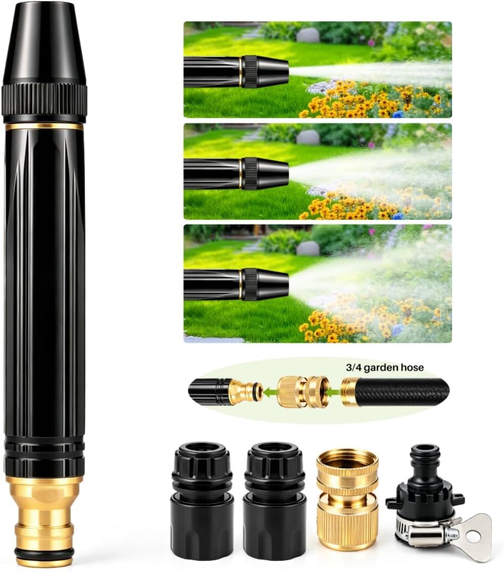 High Pressure Hose Nozzle Metal Fits US Garden Hoses With 3 Spray Modes | Heavy-Duty Metal Direct Spray Hose Gun_maomaolike.com