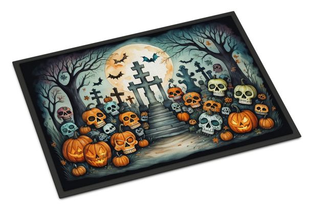 Calaveras Sugar Skulls Spooky Halloween Doormat Front Door Mat Indoor Outdoor Rugs For Entryway, Non Slip Washable Low Pile, 24H X 36W_maomaolike.com