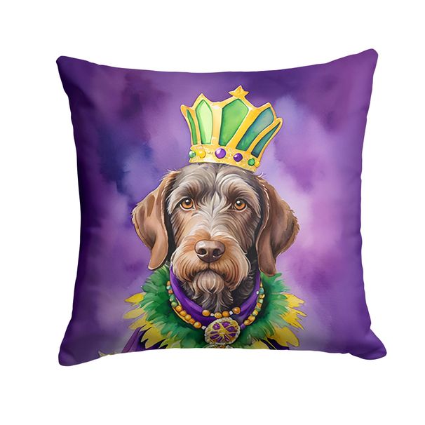 German Wirehaired Pointer King Of Mardi Gras Throw Pillow Machine Washable, Indoor Outdoor Decorative Pillow For Couch, Bed Or Patio, 14Hx14W_maomaolike.com