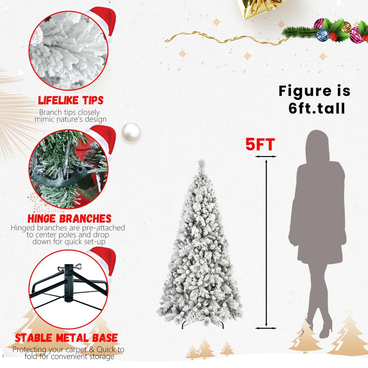 5ft PVC/Hard Needle Mixed Flocked Tree_maomaolike.com