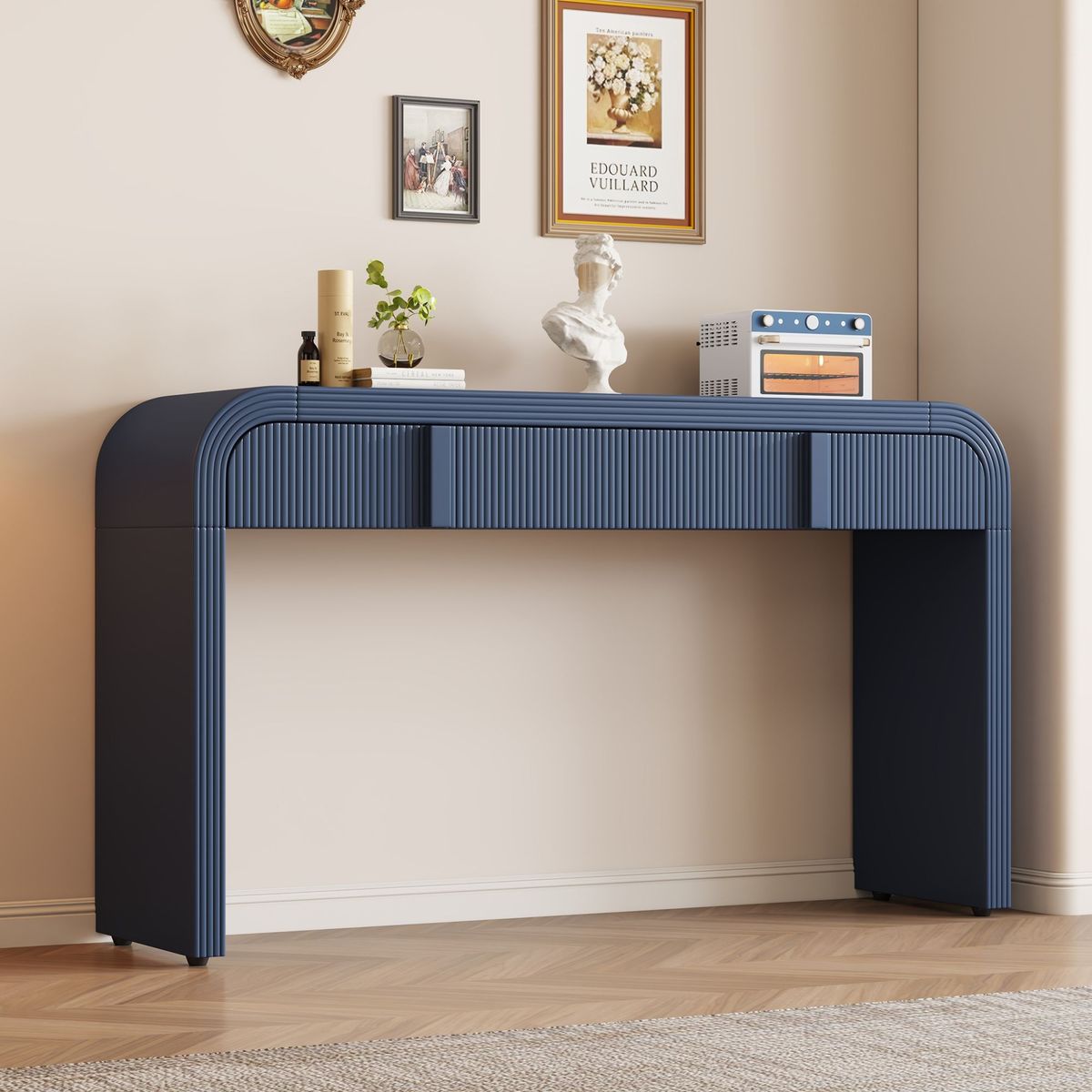Unique Modern Rounded Silhouette And Smooth Surface Console Table With 2 Drawers For Living Room And Entryway_maomaolike.com