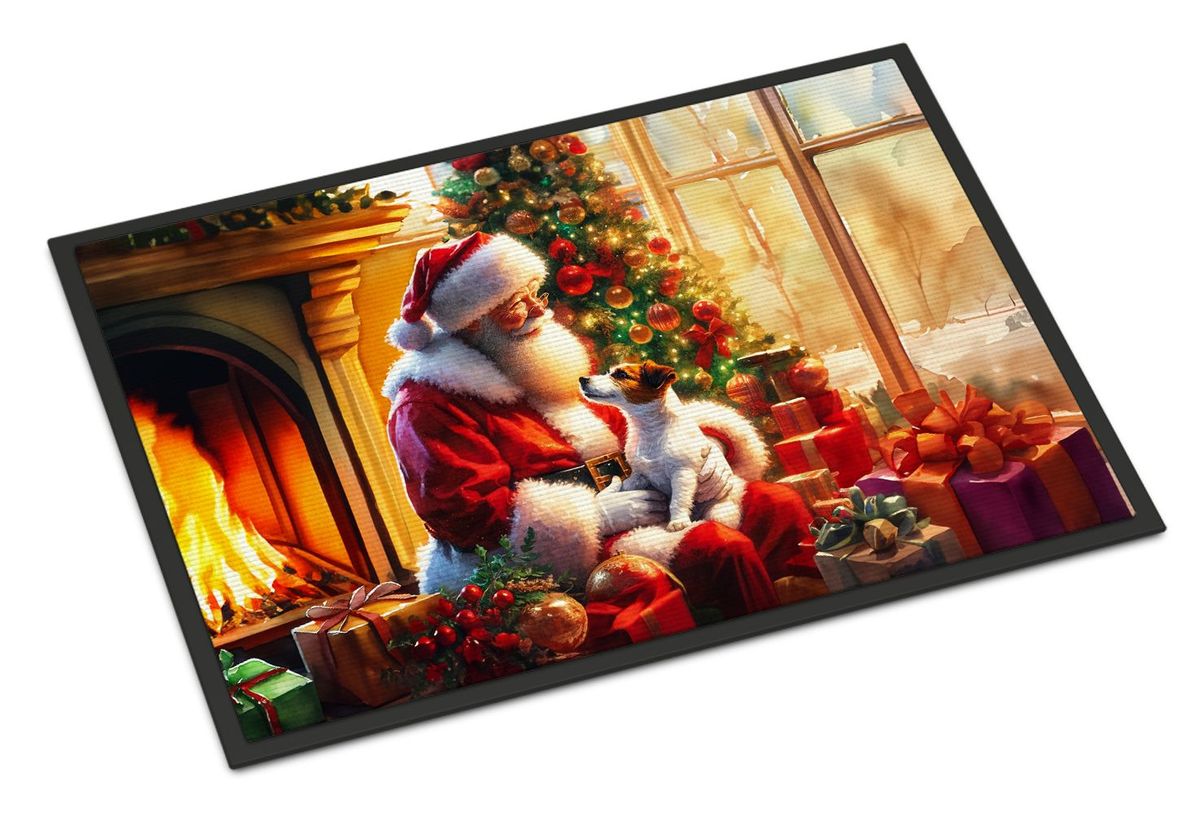 Jack Russell Terrier And Santa Claus Doormat Front Door Mat Indoor Outdoor Rugs For Entryway, Non Slip Washable Low Pile, 24H X 36W_maomaolike.com